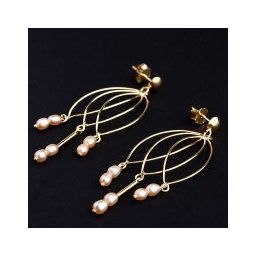 Brinco de Ouro Amarelo com Pérolas Naturais