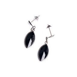 Brinco de Ouro Branco com Pedra Onix