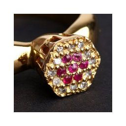 Anel Chuveiro com 18 Diamantes de Meio Ponto e 7 Rubi