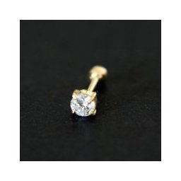 Piercing Microbel de Orelha de Ouro 18k 0750 com Pedra Redonda