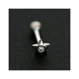 Piercing Microbel de Orelha de Ouro Branco 18k de Estrela com Pedras Zirconia
