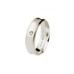 Aliança côncava lisa 6 mm em prata com pedra de zircônia 2 mm