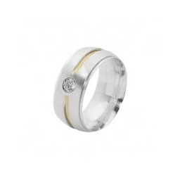 Aliança anatômica 8 mm com fio central iterrompido de 1,20 mm e pedra de zircônia de 3 mm em prata
