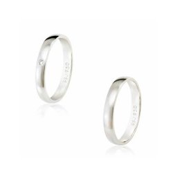 Aliança Anatômica de Prata 3mm Lisa / Aliança de Prata 925 Anatômica 3mm Lisa com Pedra de Zircônia de 1.75mm