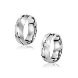 Aliança de Aço Anatômica 7mm com Frizo Ondulado / Aliança Aço Inox Anatômica 7mm com Frizo Diagonal e 3 Pedras de Zircônia