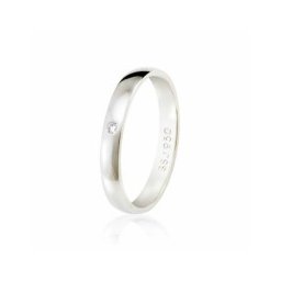 Aliança de Prata 925 Anatômica 3mm Lisa com Pedra de Zircônia de 1.75mm