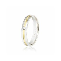 Aliança de Prata Anatômica 4mm com 1 Fio Central e Pedra de Zircônia de 1.75mm