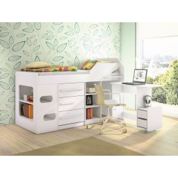 CAMA DE SOLTEIRO COM 03 GAVETAS + MESA INFORMÁTICA - BRANCO
