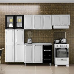 ARMÁRIO DE COZINHA 13 PORTAS AÇO LAMINADO BRANCO/PRETO