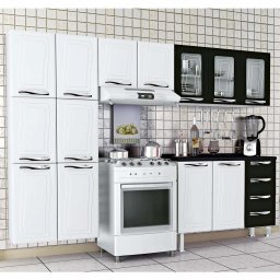 Armário de Cozinha Modulada 351cm Porta de Vidro 7 Peças Perfect H02  Duna/Cristal - Mpozenato