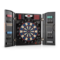 OneConcept Masterdarter, dřevěný vzhled, terč na šipky, šipkový automat, měkký hrot, dvířka