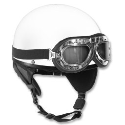 Helma motocyklová RETRO včetně brýlí BÍLÁ vel. L