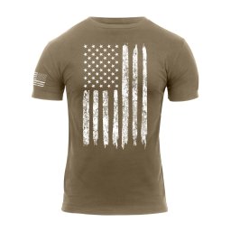 Triko DISTRESSED US bílá vlajka COYOTE BROWN vel. L