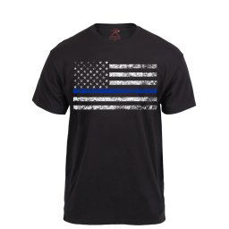 ROTHCO triko THIN BLUE LINE US vlajka ČERNÉ vel.4XL