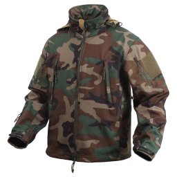 Bunda TACTICAL s kapucí softshell WOODLAND vel. L