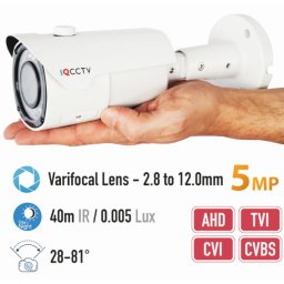 5MP AHD bezpečnostní kamera + 40m IR + varif. objektiv 28-81 °