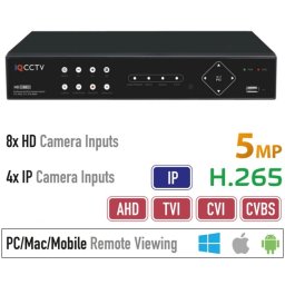 DVR rekordér hybridní AHD 5MP - 8 HD kamery + 4 IP kamery