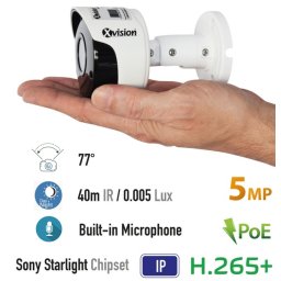 IP bezpečnostní kamera 5MP s POE + 77 ° úhel + 40m IR + Mic