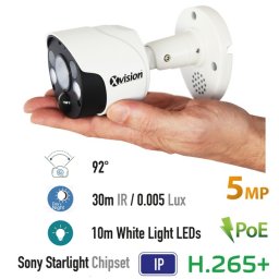 IP kamera 5MP s POE + 92 ° úhel + 30m IR + 10m LED + Mic