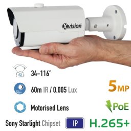 IP kamery 5MP s 60m IR + varifokální objektiv 34-116 ° + POE