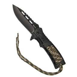 MIL-TEC nůž zavírací ONE-HAND PARACORD WOOD s křesadlem