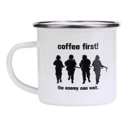 FOSCO hrnek COFFEE FIRST! smaltovaný 300 ml BÍLÝ
