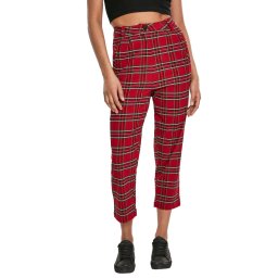 kalhoty dámské URBAN CLASSICS - High Waist Checker Cropped - red/blk - TB2846