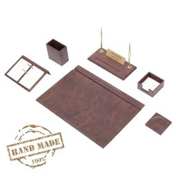 Doplňky do kanceláře - Kancelářský SET 8ks - Luxusní hnědá kůže (Hand Made)