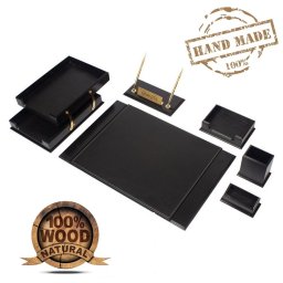 Elegantní kancelářský set 8 ks do kanceláře - (Ořech + kůže) ruční výroba