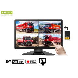 9 "Dotykový monitor s nahráváním na micro SD kartu (do 256 GB) pro 4 couvací kamery