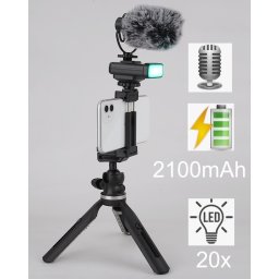 SET pro VLOGEROV - Tripod stativ pro smartphone s LED světlem a externím mikrofonem
