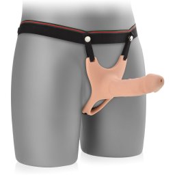 SCALA DUTÁ PROTÉZA ZVĚTŠUJÍCÍ PENIS O 5 CM STRAP-ON DILDO S VÝVODEM A KROUŽKEM NA VARLATA - 79725353