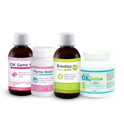 Activ Pack ( OK Beta+ 150 g, OK Gama 150 ml, Factor Base Kids 60 tbl, Emulips Forte XXL 120 ml.)