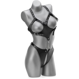 SCALA PERVERZNÍ NASTAVITELNÉ BODY KOŽENÝ ODĚV BDSM S ODHALENÝM POPRSÍM - 78309765