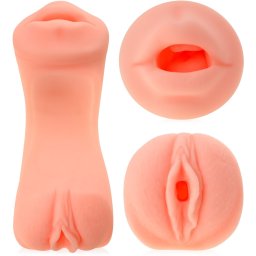 SCALA OBOUSTRANNÝ MASTURBÁTOR Z UMĚLÉ KŮŽE CYBERSKIN 2V1 UMĚLÁ VAGÍNA LASTURKA A ÚSTA S JAZYKEM - 77532330