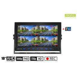 Hybridní 10.1 "monitor do auta: 4-CH, AHD / CVBS s nahráváním na micro SD kartu (do 256 GB) pro 4 kamery