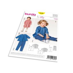 Střih Burda 9348 - Dětské áčkové propínací šaty, tunika, kalhoty