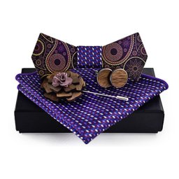 Gaira® Dřevěný motýlek s kapesníčkem a manžetovými knoflíčky a broží 709088