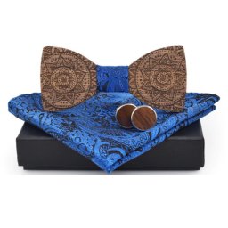 Gaira® Dřevěný motýlek s kapesníčkem a manžetovými knoflíčky 709097