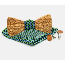 Gaira® Dřevěný motýlek s kapesníčkem a manžetovými knoflíčky 709205