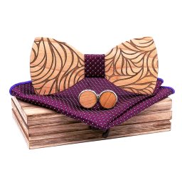 Gaira® Dřevěný motýlek s kapesníčkem a manžetovými knoflíčky 709206