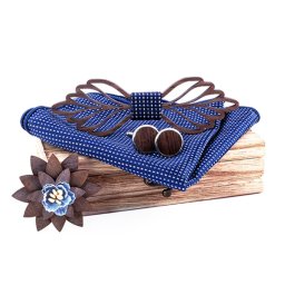 Gaira® Dřevěný motýlek s kapesníčkem a manžetovými knoflíčky a broží 709211