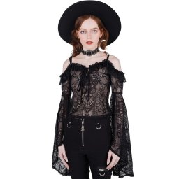 tričko dámské s dlouhým rukávem (top) KILLSTAR - Breathless Lace Bardot - BLACK - KSRA003265