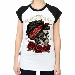 tričko dámské BLACK HEART - PIN UP SKULL - WHITE - 7697