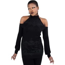 tričko dámské s dlouhým rukávem KILLSTAR - Cecila Cold Shoulder Top - Black - KSRA003398