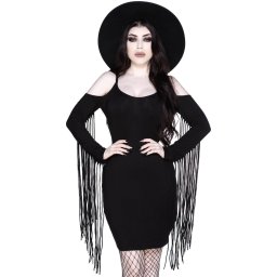 šaty dámské KILLSTAR - Nix Fringe - Black - KSRA003313