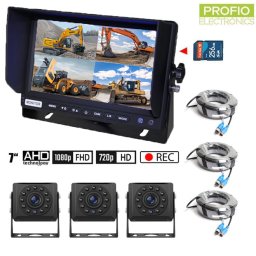 Set na couvání AHD s nahráváním na SD kartu - 3x AHD kamera s 11 IR LED + 1x Hybridní 7 "AHD monitor