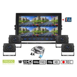 Pracovní kamery AHD set s nahráváním na SD kartu - 4x HD kamera s 11 IR LED + 1x Hybridní 10 "AHD monitor