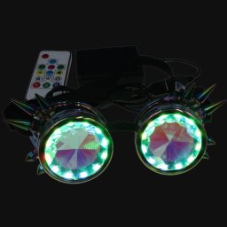 Kaleidoskopický LED svítící Steampunk brýle RGB barevné + dálkové ovládání