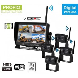 Wifi parkovací kamery s monitorem bezdratove s nahráváním na SD - 4x AHD wifi kamera + 7 "LCD DVR monitor